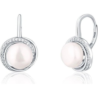 JwL Luxury Pearls luxusné strieborné náušnice s perlou a zirkónmi JL0738