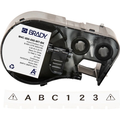 Brady M4C-500-595-WT-BK / 170818, 12.70 mm x 7.62 m, Винил, черен печат / бял фон (170818)