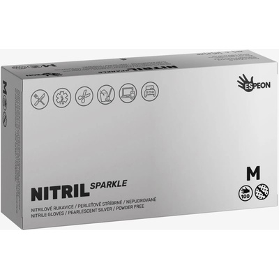 Nitril Sparkle Pearlescent Silver нитрилни ръкавици без пудра размер M 2x50 бр