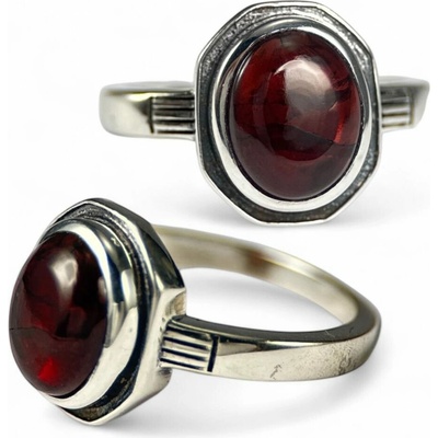 Drakkaria Středověký stříbrný prsten s granátem P42918