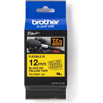 Brother TZ-FX631 / TZe-FX631 Pro Tape, 12mm x 8m, черен печат/жълт фон, оригинална лента (TZEFX631)