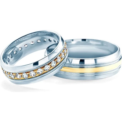 SAVICKI Сватбени халки: двуцветно злато, полукръгъл профил. 6.5 мм