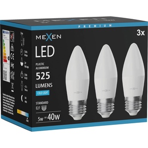 Mexen Nova 3x LED крушка E27, C37, 5W, Студена - 6500K, 525 lm - L102-E27-0565-01x03 (L102-E27-0565-01x03)