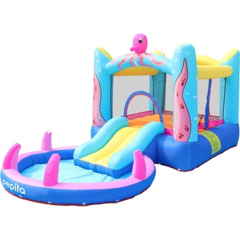 Pepita Ocean XL skákací hrad do vody 380x200x185cm s nástupom a šmýkačkou modrofialová