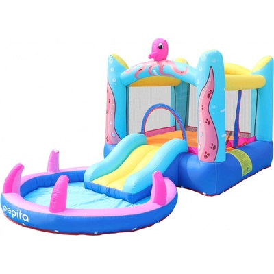 Pepita Ocean XL skákací hrad do vody 380x200x185cm s nástupom a šmýkačkou modrofialová