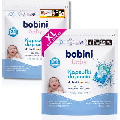 Bobini Baby Kapsule na pranie pre deti Hypoalergénne Biele Farba 62 PD