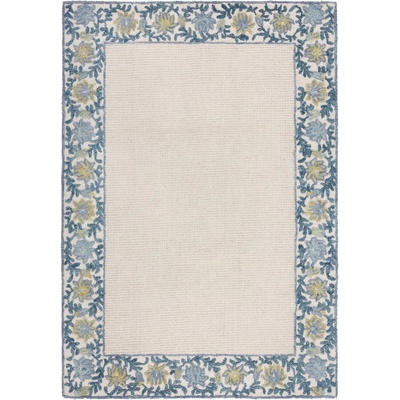 Flair Rugs Ръчно изработен килим със смес от вълна в синьо и цвят слонова кост 160x230 cm Myla Floral Frame - Flair Rugs (503119379975)