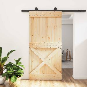 vidaXL Преплъзваща се врата 100 x 210 cm Естествено и черно (3445003)
