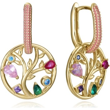 Viceroy Pozlátené náušnice 2v1 Strom života s farebnými zirkónmi 15125E100-39