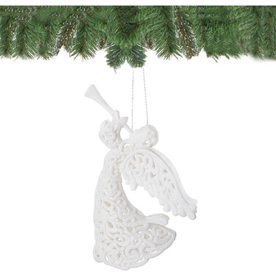 SPRINGOS Vianočná ozdoba Anjel s trúbkou biely 17cm