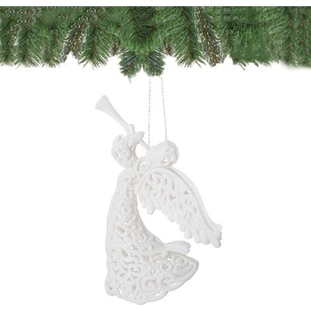 SPRINGOS Vianočná ozdoba Anjel s trúbkou biely 17cm