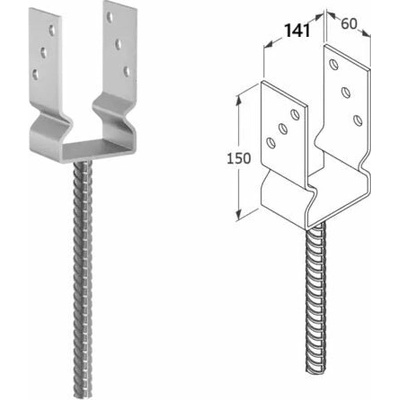 Domax zapustená pätka stĺpika typu U PSZ 140 - 141 x 60 x 150 x 4.0 mm 6 ks