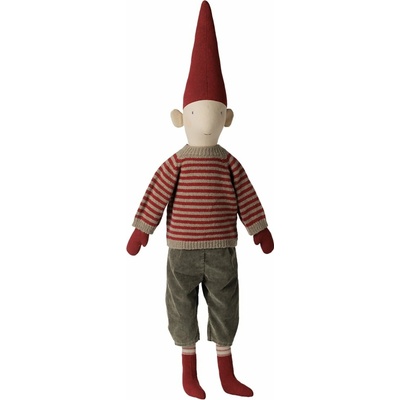Maileg Vánoční skřítek Pixy Striped knitted sweater 84 cm – Boy, červená barva, textil
