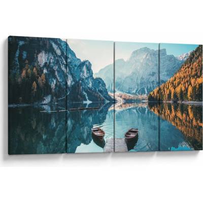 Obraz - Lode na jazere Braies, štvordielne 160x80 cm