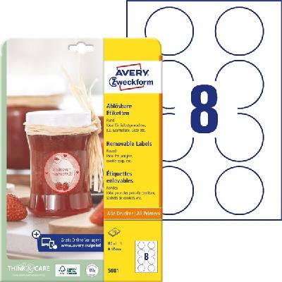 AVERY Етикет avery l5081 65 мм кръгъл подвижен 10 листа/пак (5081)