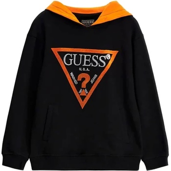 Image 1 of GUESS Спортен суичър без цип за момче в черно с плюшено оранжево лого Guess