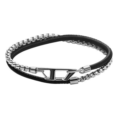 Diesel D Logo unisex náramek ocel a kůže DX1472040