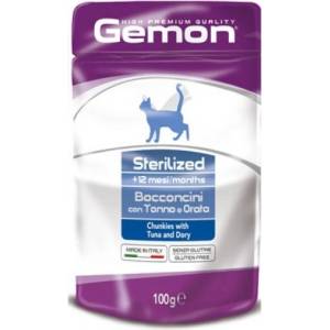 Gemon PATE CAT Chunkies Sterilized with Tuna and Dory - пауч - хапки за кастрирани котки в зряла възраст с риба тон и дори 100 гр, Италия - 0902