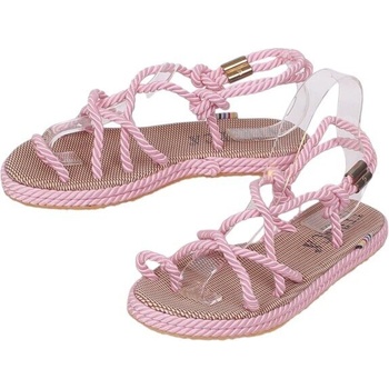Ефектни сандали в розово и бежово с въже