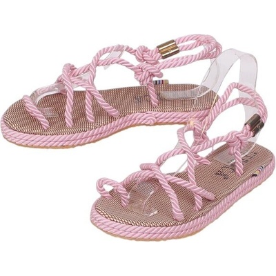 Ефектни сандали в розово и бежово с въже