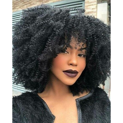 Porsmeer Kudrnatá afro paruka pro ženy, plné nadýchané vlasy, kudrnatý bob, černá paruka s ofinou