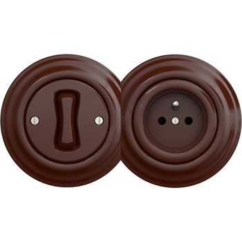 Image 1 of Reblig - Ретро еднополюсен ключ №1 и 230 V розетка с кафява рамка (RG0035D)