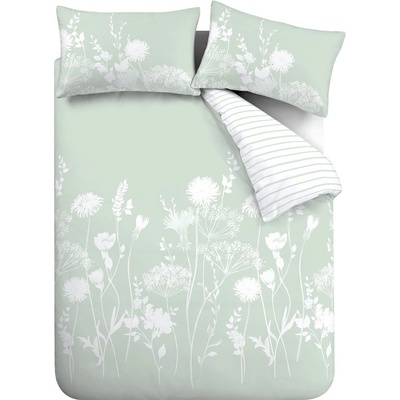 Catherine Lansfield Бяло-зелено двойно удължено спално бельо 230x220 cm Meadowsweet Floral - Catherine Lansfield (BD/51080/W/KQS/GR)