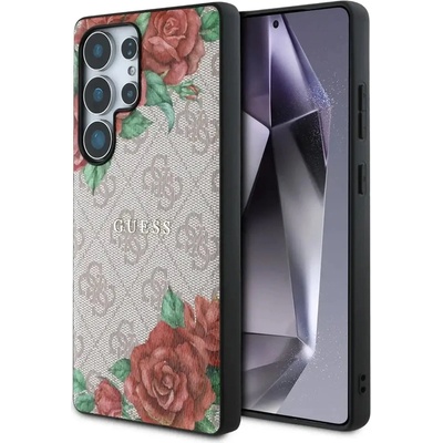 GUESS кожен 4G цветен принт с метално класическо лого MagSafe калъф за Samsung Galaxy S25 Ultra - розов (3666339449292)