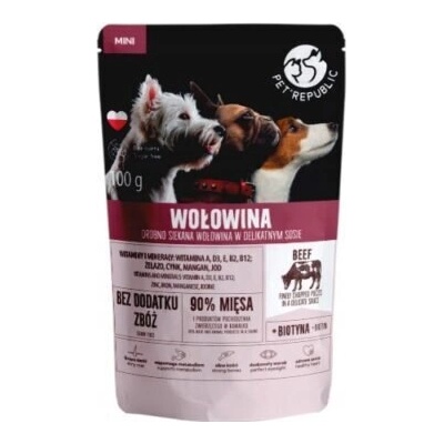 Пауч за кучета от дребни породи с говеждо 90% месо 100гр х 24бр