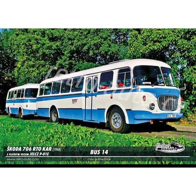 Pohlednice BUS č. 14 - ŠKODA 706 RTO KAR (1968) s vlečným vozem JELCZ P-01E