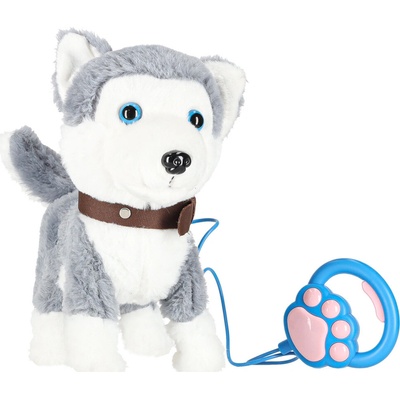 KIK Interaktívny plyšový Husky na vodítku chodí, šteká, vrtí chvostom, 23 cm