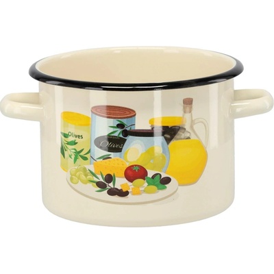 marka niezdefiniowana SMALTOVANÝ HRNEC 3 L 18 CM KRÉMOVÝ OLIVOVÝ *7459
