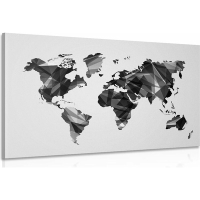 Obraz mapa sveta v dizajne vektorovej grafiky v čiernobielom prevedení