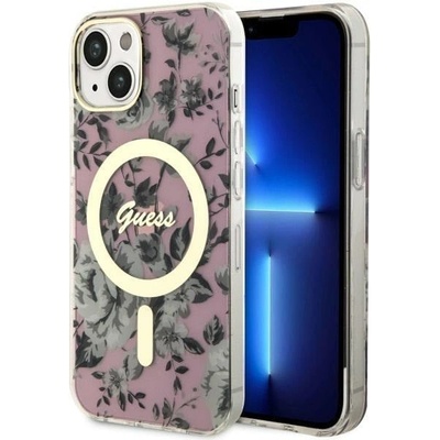 GUESS Кейс Guess GUHMP14SHCFWSP за iPhone 14 6.1", розов / розов, твърд, Flower MagSafe (GUE002728-0)