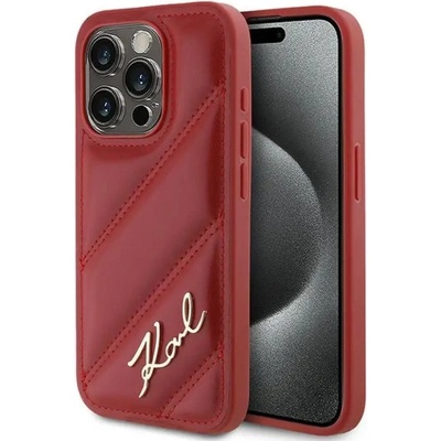 KARL LAGERFELD Калъф Karl Lagerfeld Diagonal Quilted Script за iPhone 15 Pro - червен (3666339252380)