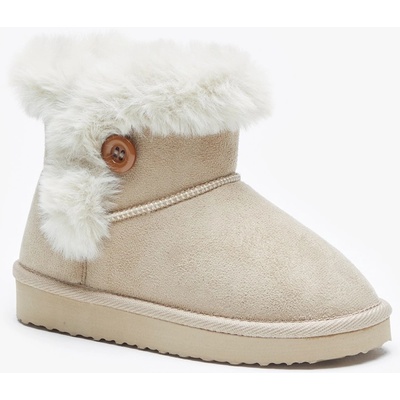 Be You Fur Lined Button Detail Ankle Boot - Stone