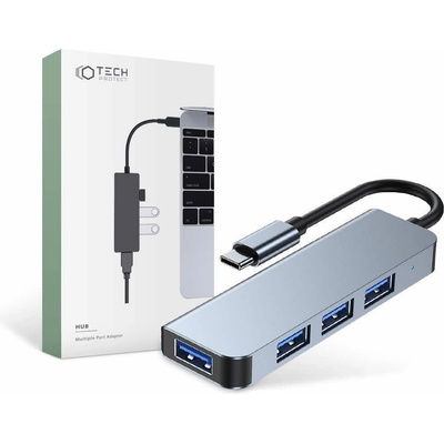 Tech-Protect USB-C Hub 4in1 v1 - USB-C хъб с 4xUSB-A порта за компютри и лаптопи с USB-C порт (тъмносив) (THP811GRY)