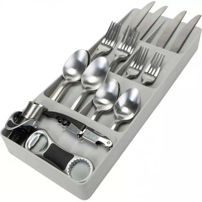 Arte Regal Organizér do úzkého šuplíku na příbory, příborník 7 přihrádek, plastový, šedý - 40 x 16 cm