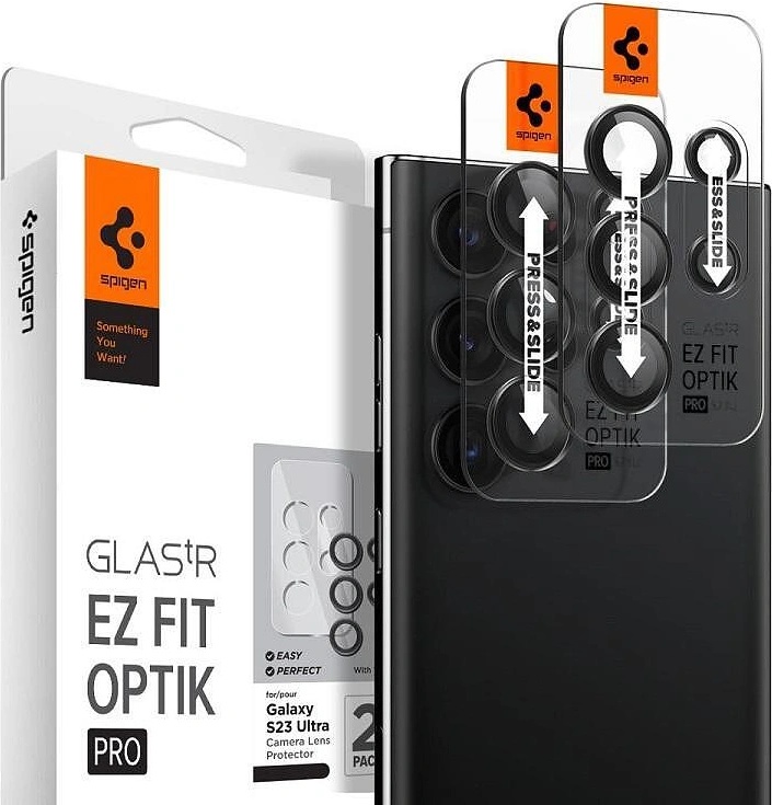 Spigen Протектор за Камерата на Samsung S23 Ultra, Spigen EZ Fit Optik Pro Glass tR 2бр. , Черен (AGL05950)