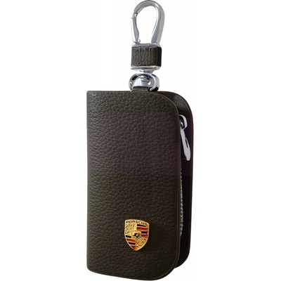 Kľúčenka KOŽENÉ PUZDRO na kľúče PORSCHE logo ELEGANTNÁ hnedá