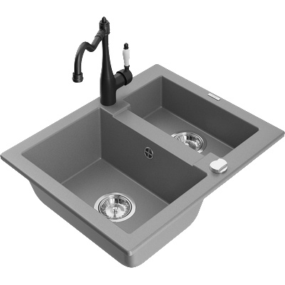 Mexen Carlos гранитна мивка с 1, 5 камери с кухненски смесител Carla, сив (6518-71-670700-70)