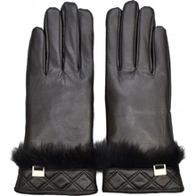 Semiline women leather antebacterial gloves P8208 black