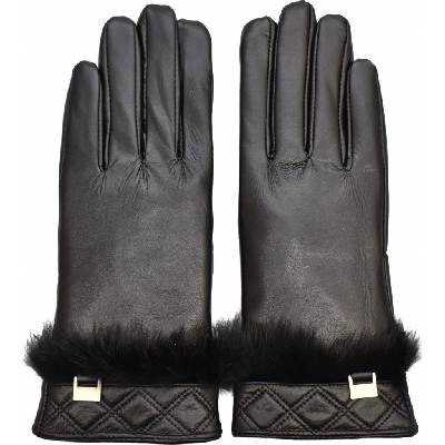 Semiline women leather antebacterial gloves P8208 black