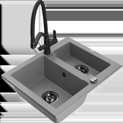 Carlos гранитна мивка с 1, 5 камери и кухненски смесител Duo, сив - 6518-71-671701-70-B (6518-71-671701-70-B)