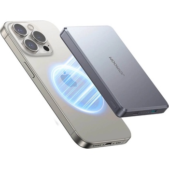 JOYROOM Ultra Slim Magnetic Wireless Quick Charging Power Bank 10000 mAh 20W - преносима външна батерия с Lightning порт, USB-C изход и безжично зареждане с MagSafe (сив)