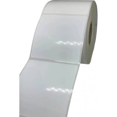 Plastová Etiketa 100 mm x 100 mm, Polypropylén, Biela, Dutinka 40 mm, 600 ks/kotúč, Odlepiteľné lepidlo, Priemer kotúča 107 mm
