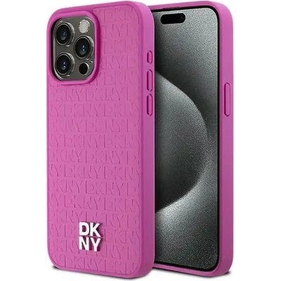 DKNY Кейс DKNY Leather Monogram Pattern Metal Logo MagSafe за iPhone 15 Pro Max, розов (3666339261962)