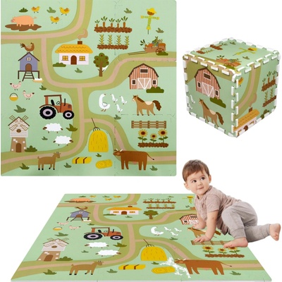 Humbi Pěnová podložka na hraní 90 × 90 cm silné puzzle 9 dílů farma a venkovské cesty – Hledejceny.cz