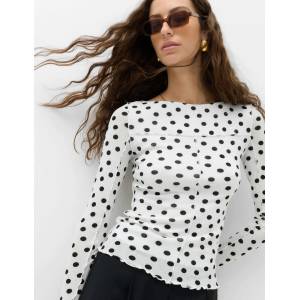Marks & Spencer Жърси топ с точки и лодка деколте със мрежа Marks & Spencer бяла Marks & Spencer | Byal | ЖЕНИ | 10