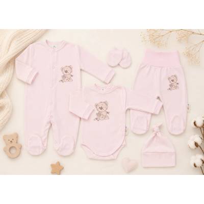 Baby Nellys Súpravička do pôrodnice 5-dielna Little Teddy ružová